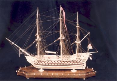 Napoleonic Prisoner of War Model of a First Rate Ship with Marquetry Base