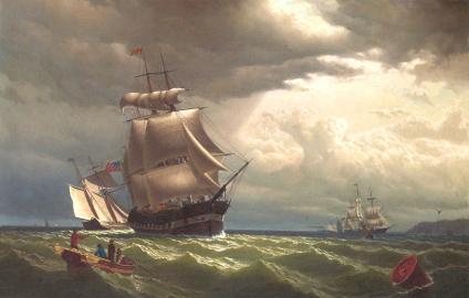 Transatlantic Packet Ships Off a Northern Headland