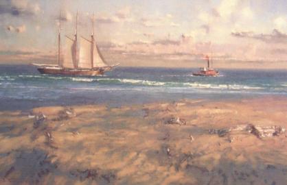 Lumber Schooner UNA Towing into the Mouth of the Umpqua