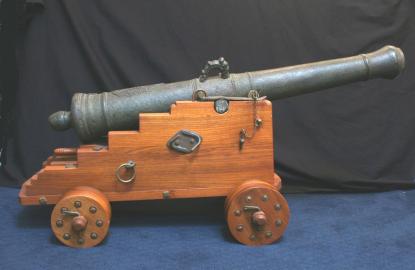 Bronze Naval Cannon Mounted On A New Teak Wood Carriage