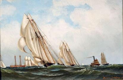 SAPPHO Leads Past Sandy Hook Lightship