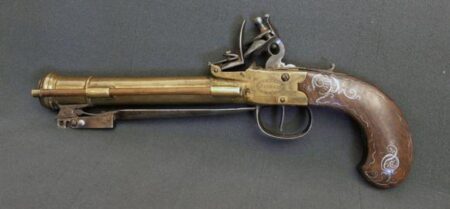 Flintlock Blunderbuss Pistol With Bayonet.