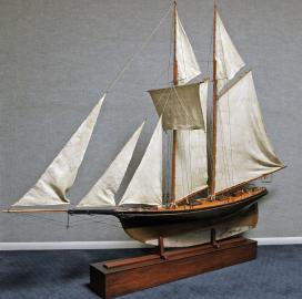 American Model Of The Schooner ACME- Scratch Built, Carved Hull With Leaded Keel