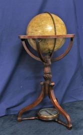 12 Inch Terrestrial Floor Globe With Mahogany Stand and Compass.