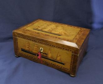 Trinity House Inlaid Ships Box With Key