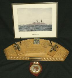 Launching Presentation Carved Desk Set Commemorating H.M.S. BEAVER