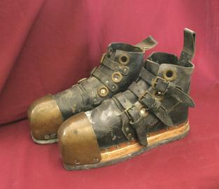 A Pair Of Early Leather And Brass Divers Shoes