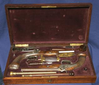 Cased Pair Of French Percussion Dueling and Target Pistols, .52 Caliber