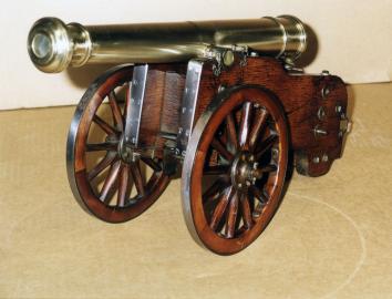 Bronze Signal Cannon With Carriage and Large Spoke Wheels