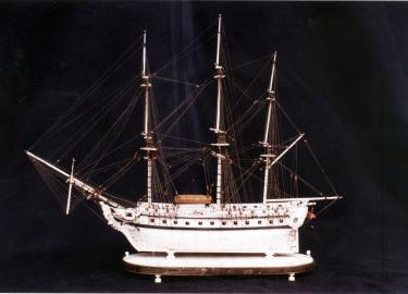 Napoleonic Prisoner Of War Bone Model With Carved Wood Longboats