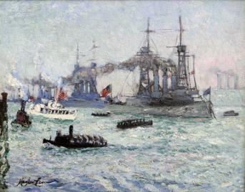 U.S. Battleships Down the Hudson