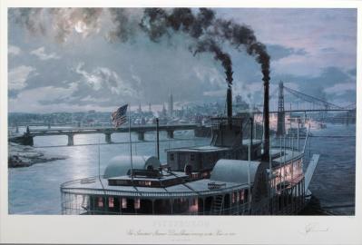 Pittsburgh - The Sidewheeler DEAN ADAMS Arriving At The Point in 1880