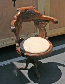 Mahogany Ships Carved Chair With Cast Iron Base