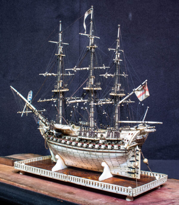 Napoleonic Miniature Prisoner Of War Bone Model of HMS CAPTAIN - Image 8