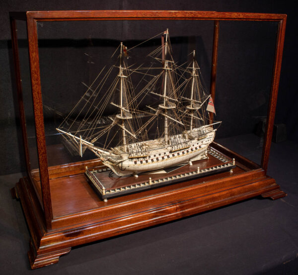 Napoleonic Prisoner-Of-War Bone Warship Model HMS CONQUEROR - Image 6