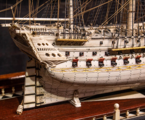 Napoleonic Prisoner-Of-War Bone Warship Model HMS CONQUEROR - Image 5