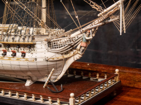 Napoleonic Prisoner-Of-War Bone Warship Model HMS CONQUEROR - Image 14