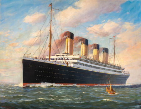 TITANIC and OLYMPIC Original Advertising Illustration White Star Line, Liverpool, 1911