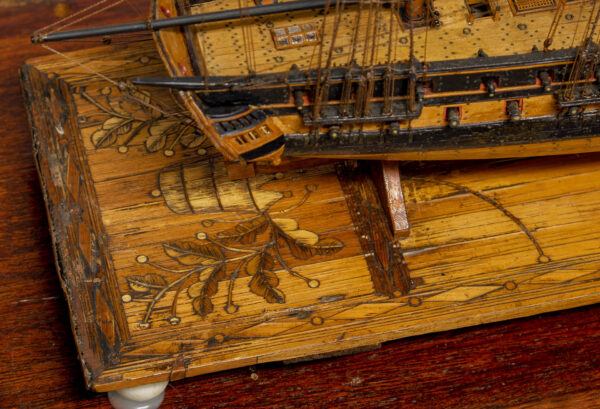 Napoleonic Prisoner Of War Boxwood Model of a British Naval Frigate of 54 Guns - Image 3