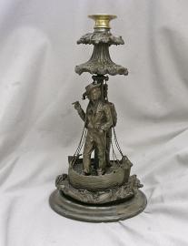 Cast Iron Candlestick With Two Sailors