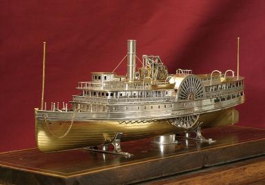 Solid Silver and Gilt Steamship Music Box Model LAURA