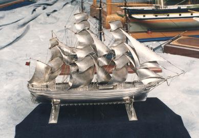 Silver Full Rigged Ship Model