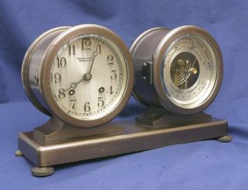Brass Chelsea Ship's Bell Clock and Barometer Set with Thermometer.