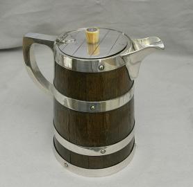 English Ceramic Lined  Silver Plated Oak Tankard