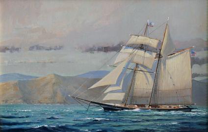 Topsail Schooner Off The Coast