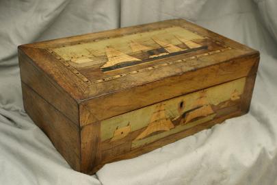 Trinity Lighthouse Inlaid Box,  Writing Desk - Steam/Sail Ship with Lighthouse