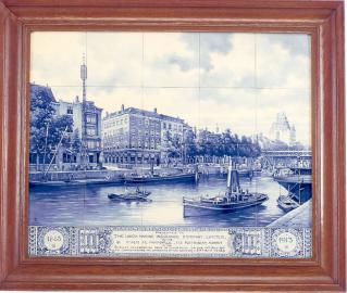 Hand-painted Delft Tile Presentation Picture of the Rotterdam Waterfront