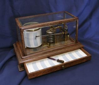 Circa 1890 Recording Barograph. Oak and Bevelled Glass Case.
