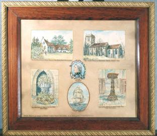 Six Watercolors Regarding Nelson, Mounted In Teakwood from His Flagship FOUDROYANT