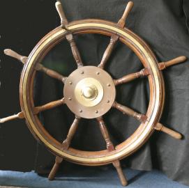 54 Inch Mahogany Ships Wheel With Brass Inlay