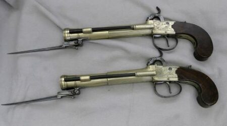 English Blunderbuss Percussion Bayonet Pistols By Twigg of London