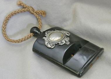 Ebony and Silver-Plated Brass Bosuns Whistle with Boxwood Inlay, Ship S.M.S. STEIN