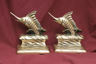 Brass Marlin Book Ends - Designed and Made by C.F. Stancliff Wilmington, California