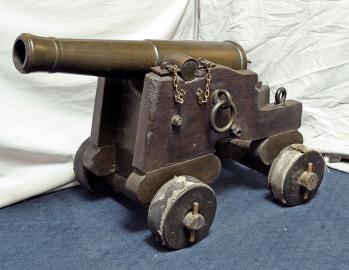 Maritime Bronze Cannon and Wood Carriage