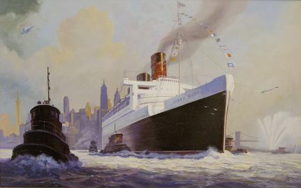 R.M.S. QUEEN MARY Enters New York Harbor