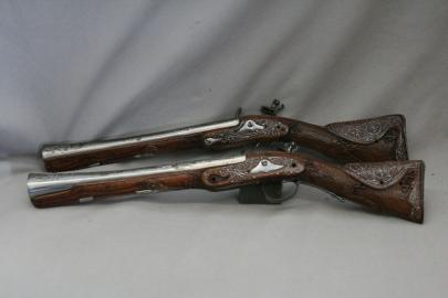 Pair of Silver Inlaid Flintlock Blunderbuss Pistols