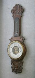 Carved Oak Cased Aneroid Barometer