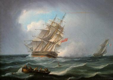 French Sloop Pursued by British Warship