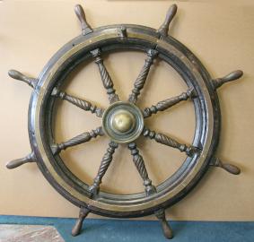 39 Inch Ornate Mahogany Ships Wheel with Brass Hub