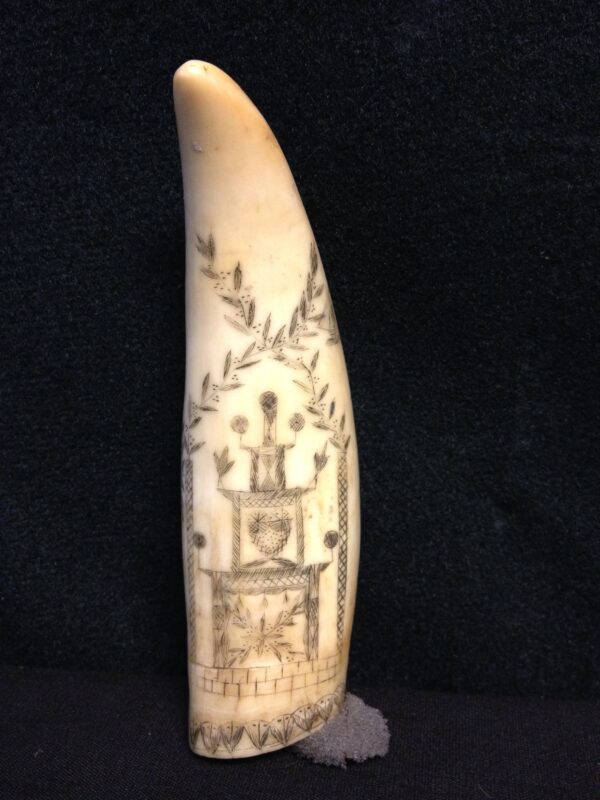 Scrimshaw Whale's Tooth with Ship, Basket of Flowers and Memorial - Image 2