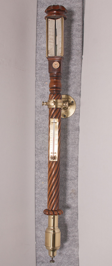 Mahogany Carved Twist Gimballed Barometer by James Bassnett