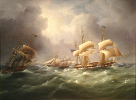 American Steam Schooner Meets British Frigates Crossing the English Channel