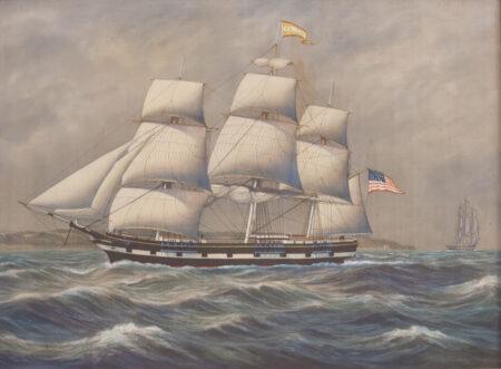Painting on Silk of the American Ship CORNELL