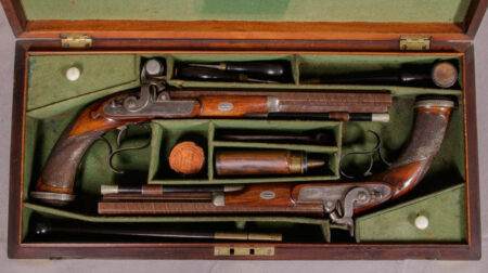 Early Cased Pair of Percussion Dueling Pistols by Durs Egg of London