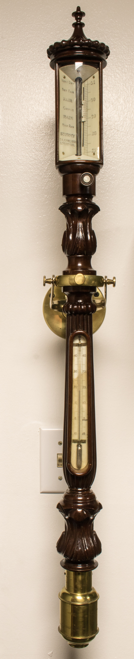 Fine Carved Mahogany and Brass Gimballed Marine Barometer
