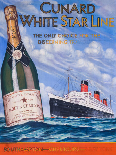 Cunard-White Star Lines R.M.S. QUEEN MARY and Moet Chandon Original Advertising Art